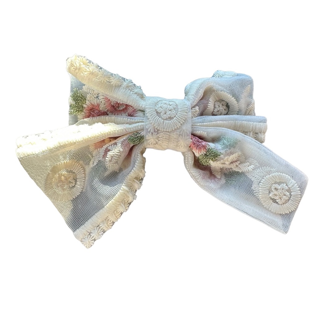 Lace Cream Floral Bow Barrette Hair Accessory